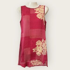 Johnny Was Biya Pink Cream Floral Sleeveless Silk Shift Dress Size S